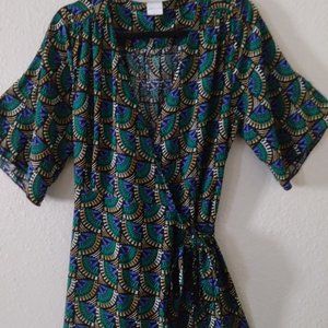 Exquisite, New Green, Gold & Royal Blue Wrap dress from Silk & Salt in XL